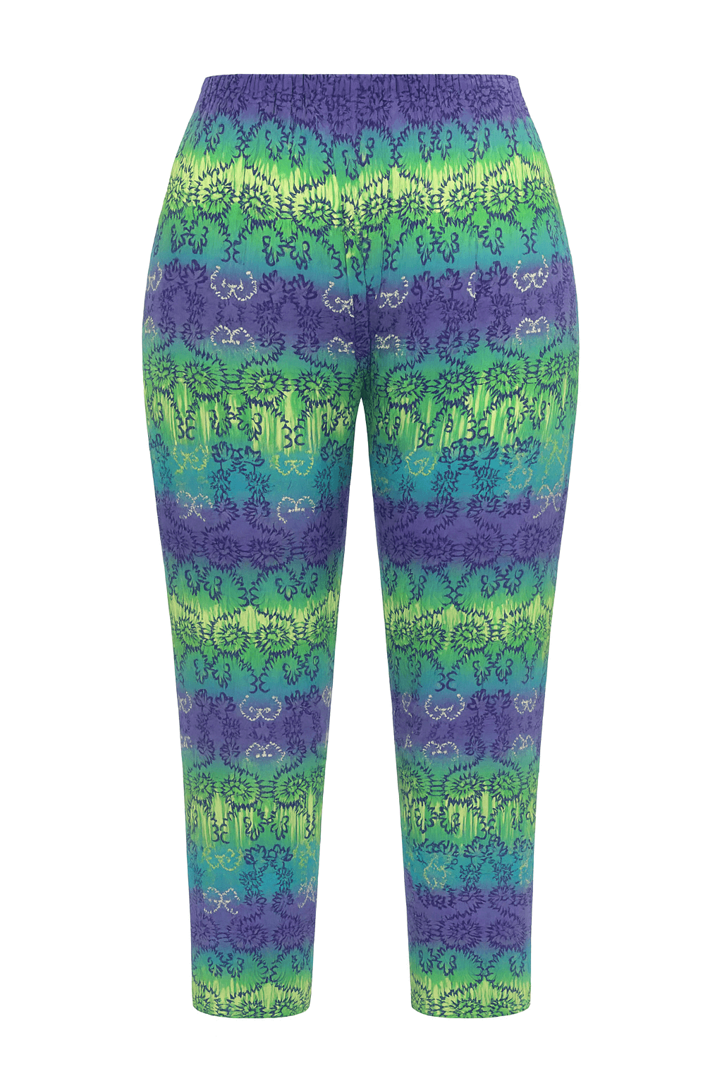 Atlas Leggings - Purple Print - Plus size women’s pants in vibrant purple and green print, ideal for comfort and style.