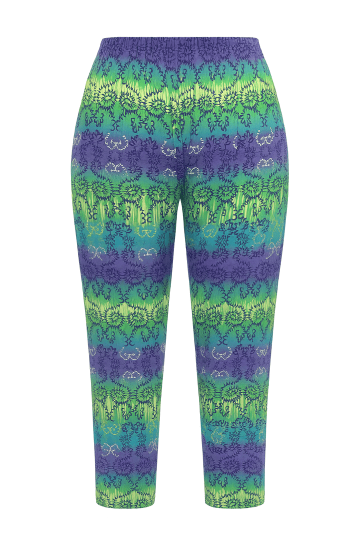 Atlas Leggings - Purple Print - Plus size women’s pants in vibrant purple and green print, ideal for comfort and style.