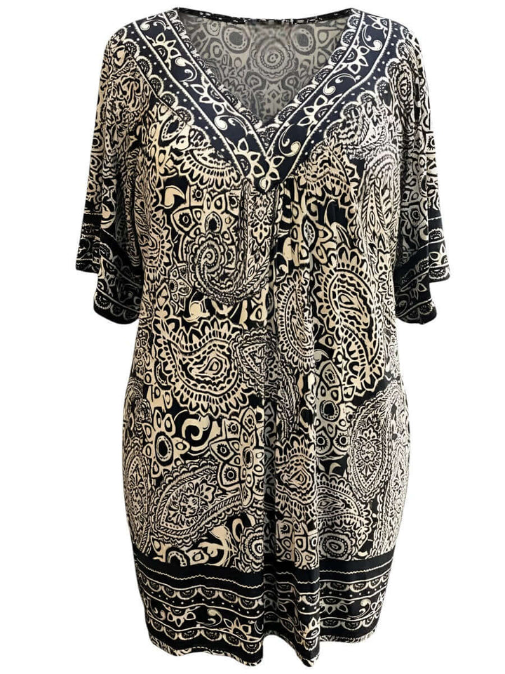 Sterling Fields Tunic - Black Print, plus size women's top size 16-50 with a stylish paisley design.