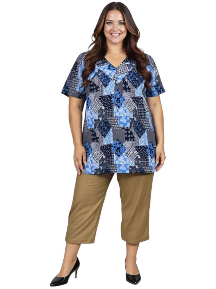 Love Is In The Air Pants - Coco Truffle worn with stylish blue top, available in plus size 16-50 for women by dale & waters.