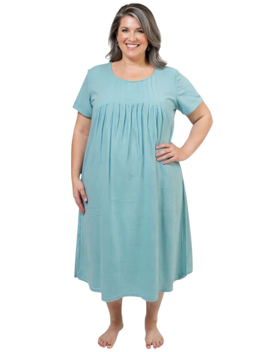 Marlow Nightie - Aqua, plus size women's nightie for sizes 16-50, designed for comfort and style in warm weather.