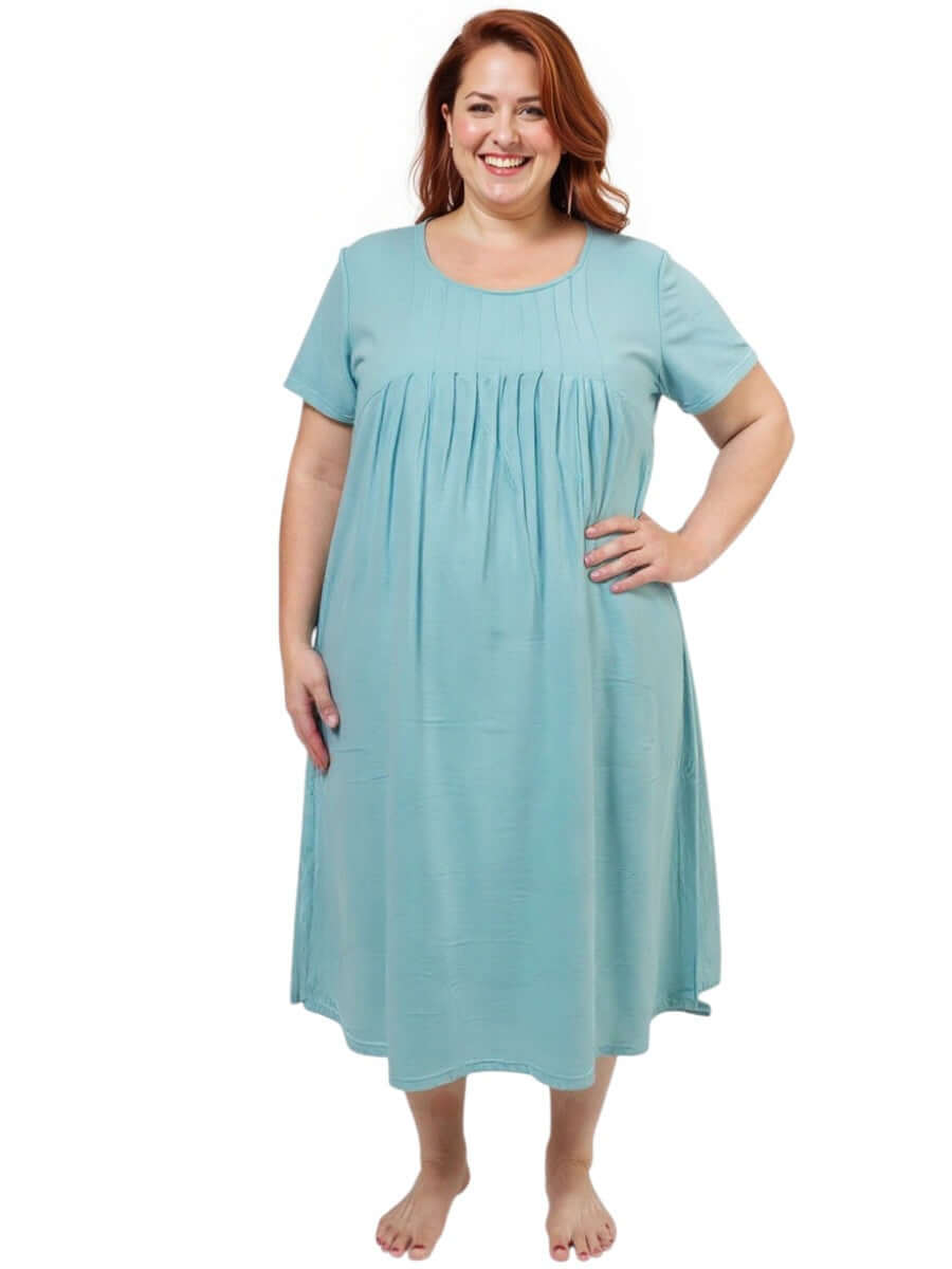 Plus size women in size 16-50 wearing Marlow Nightie - Aqua, combining comfort and elegance for summer.