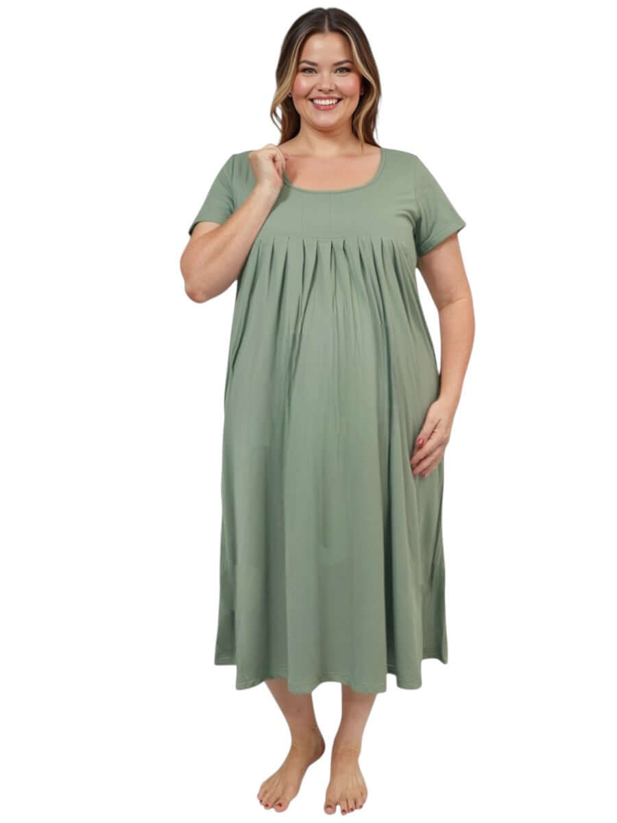 Marlow Nightie - Sage Green, plus size dress size 16-50, comfortable cotton nightie for summer.
