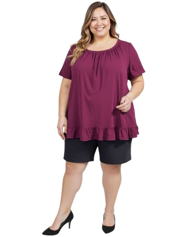 Plus size women in a stylish outfit featuring Denim Shorts - Black by Dale & Waters, size 16-50, perfect for summer.