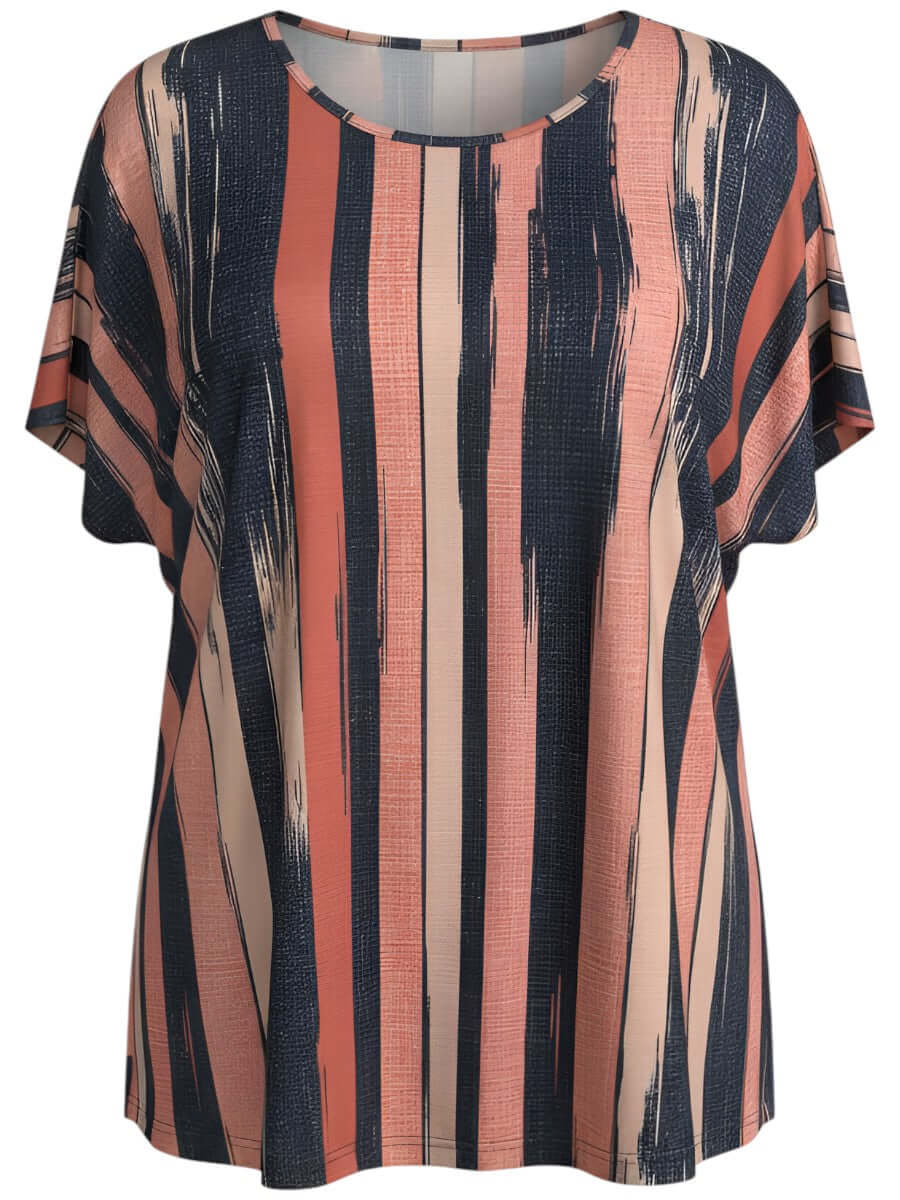 Women’s Plus Size Velma Top - Multi Print featuring colorful stripes and a comfortable, relaxed fit.