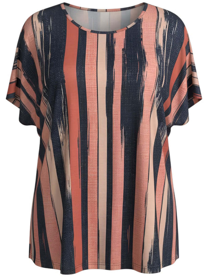 Women’s Plus Size Velma Top - Multi Print featuring colorful stripes and a comfortable, relaxed fit.