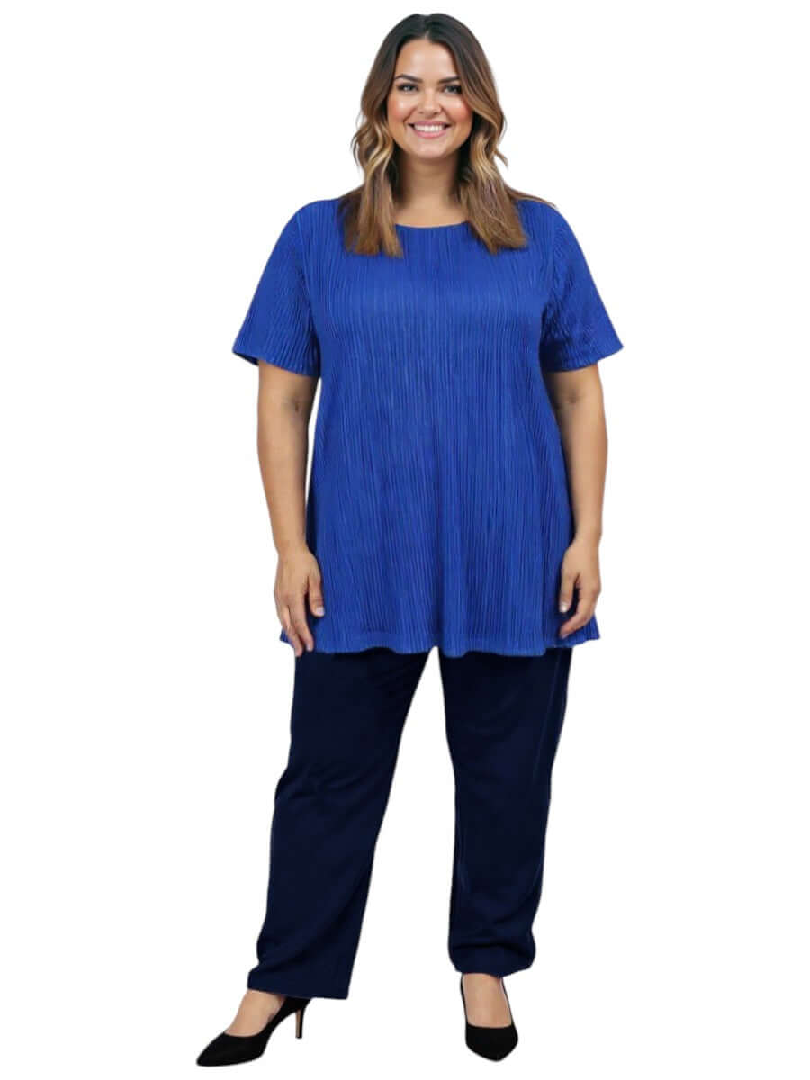 Melany Top - Royal Blue on a plus-size model, showcasing effortless style and comfort for curvy women.