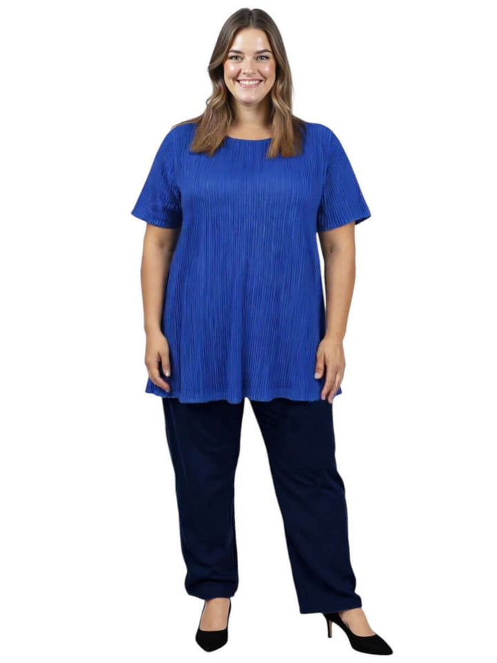 Women’s Plus Size Melany Top - Royal Blue, featuring a comfortable crew neckline and flowy sleeves for stylish coverage.