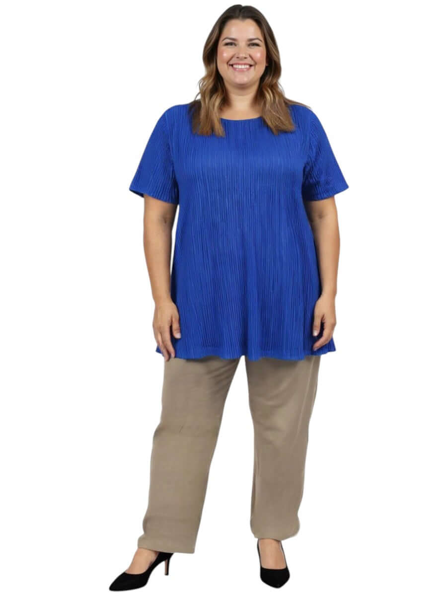 Women’s Plus Size Melany Top - Royal Blue, featuring a crew neckline and stylish sleeves, perfect for curvy women.