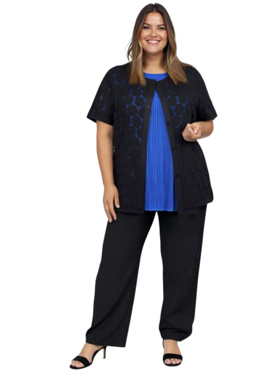 Lasalle Jacket - Black worn by a curvy model, perfect for plus-size women, combines style, comfort, and versatility.