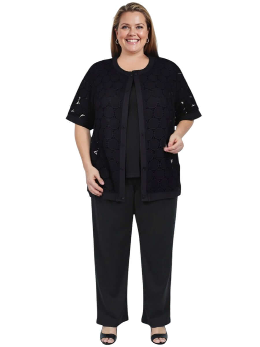 Women wearing the Lasalle Jacket - Black, a comfortable plus-size summer layer by Dale and Waters.