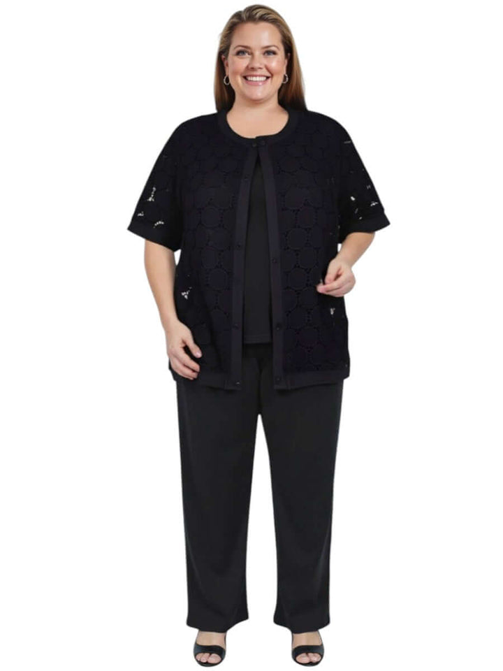 Women wearing the Lasalle Jacket - Black, a comfortable plus-size summer layer by Dale and Waters.