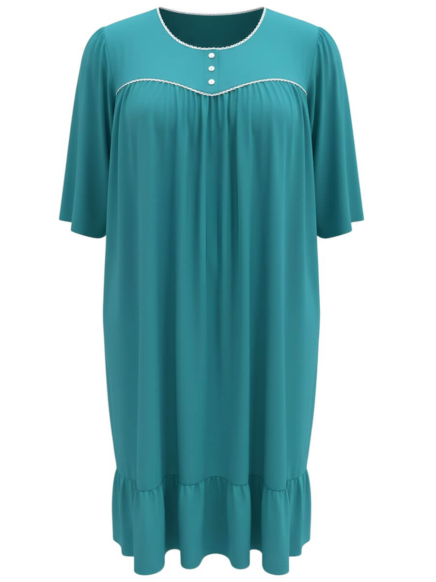 Women’s Plus Size Paxton Nightie - Teal with white piping and 3/4 sleeves, elegant and comfortable design.