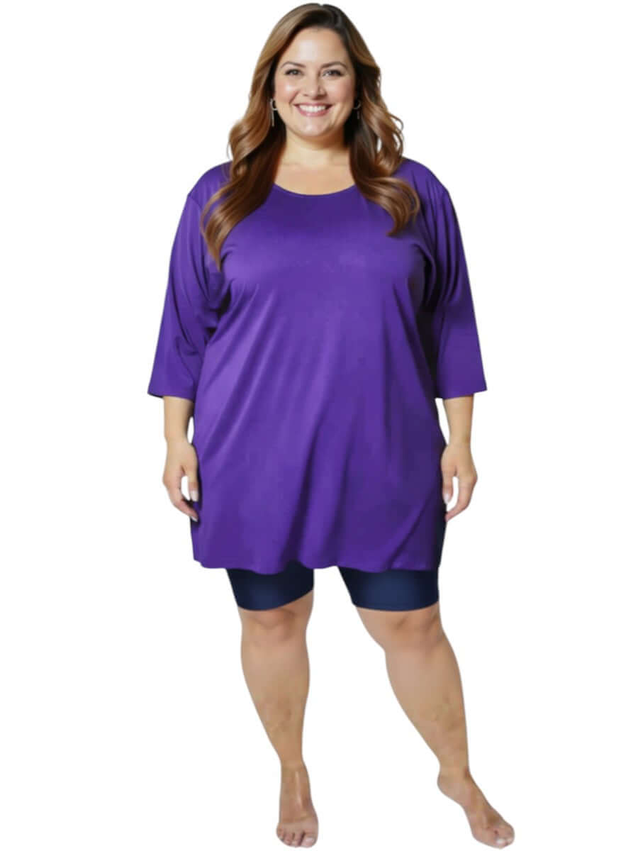 Midnight Plum Swim Rashi - Purple model showcasing plus size style for women, sizes 16-50 by Dale and Waters.