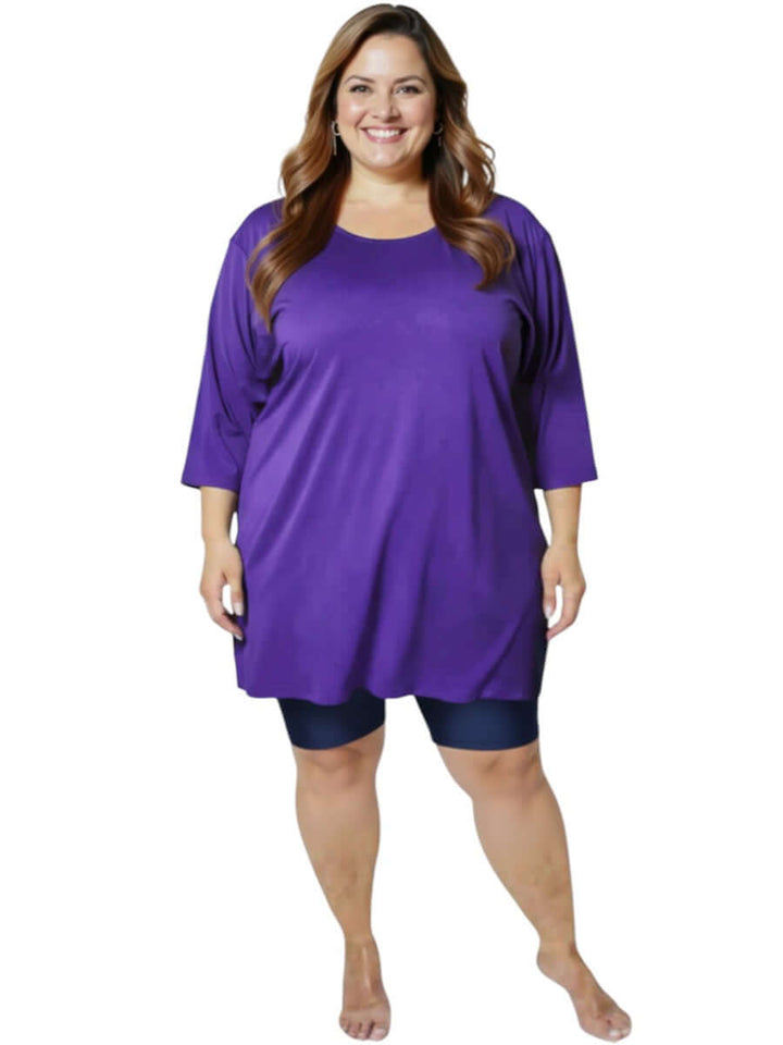 Midnight Plum Swim Rashi - Purple model showcasing plus size style for women, sizes 16-50 by Dale and Waters.