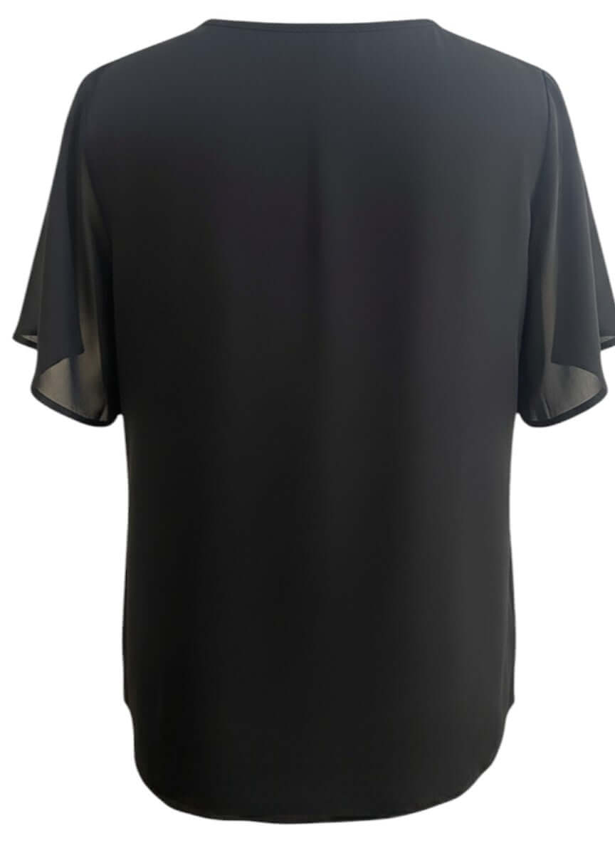 Back view of Ariel Diamanté Top - Black, a plus size women's blouse by Dale and Waters, showcasing its elegant design.