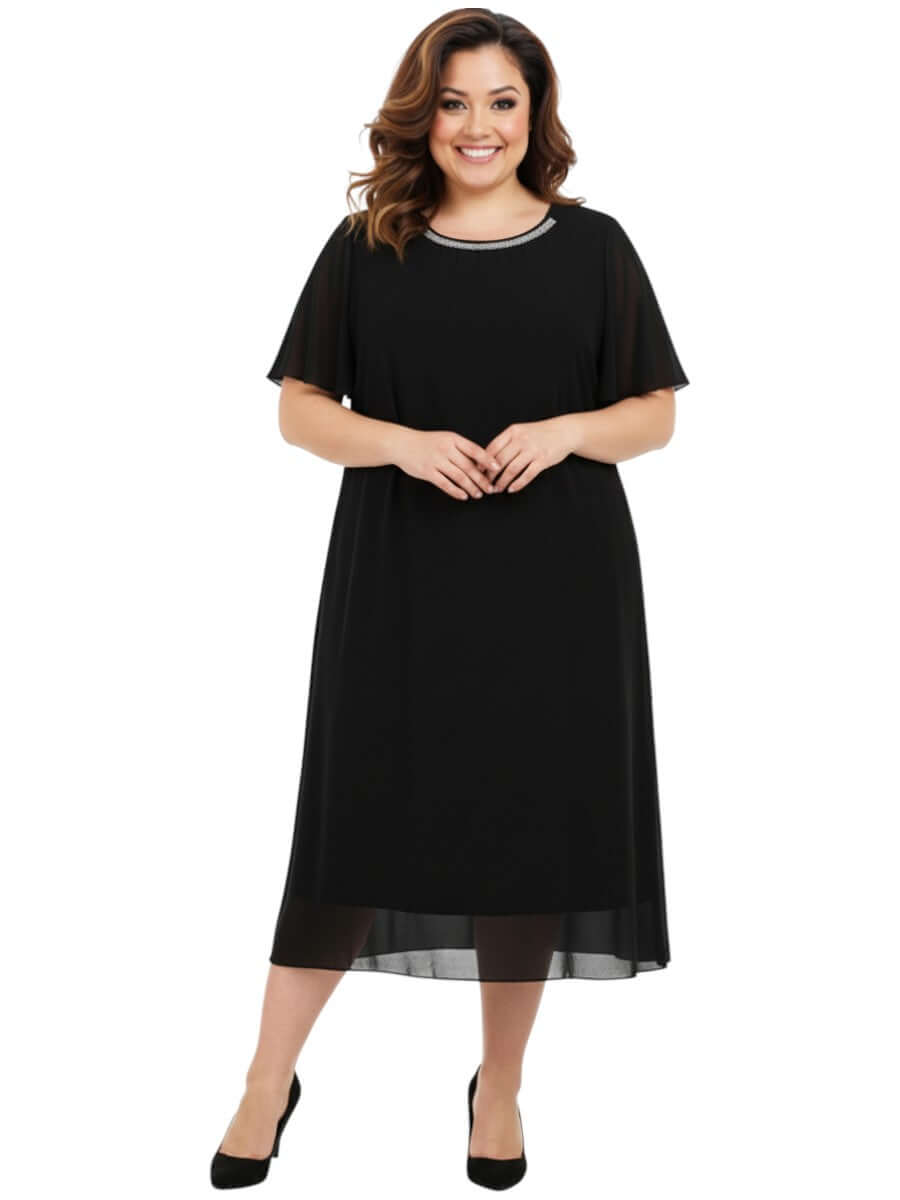 Ariel Diamanté Dress - Black, women's plus size dress, size 16-50, elegant black maxi from Dale and Waters.