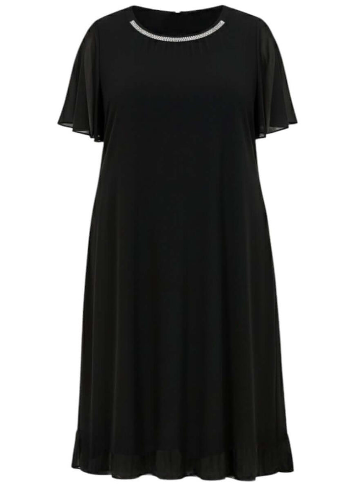 Ariel Diamanté Dress - Black, women's plus size maxi dress with diamanté neckline, size 16-50, by Dale and Waters.