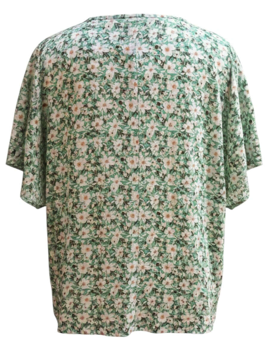 Mogan Bib Top - Green Print by Dale and Waters, plus size women's top featuring a floral mint and white print, sizes 16-50.