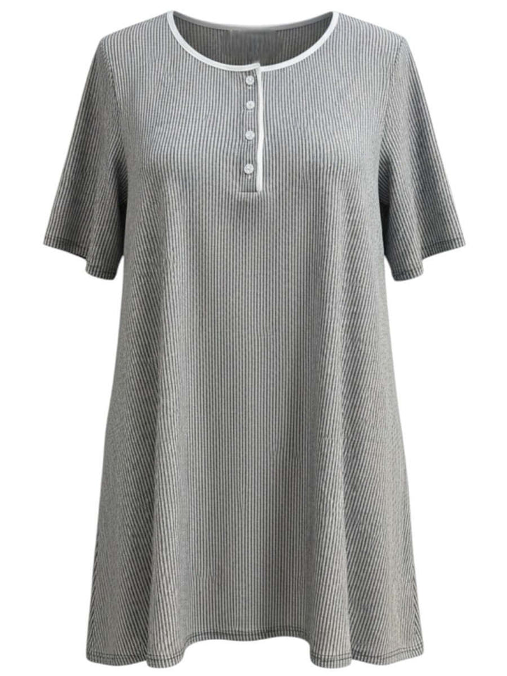 Arrington Swing Tunic - Black & White featuring a breathable, soft knit fabric and A-line silhouette for plus size women.