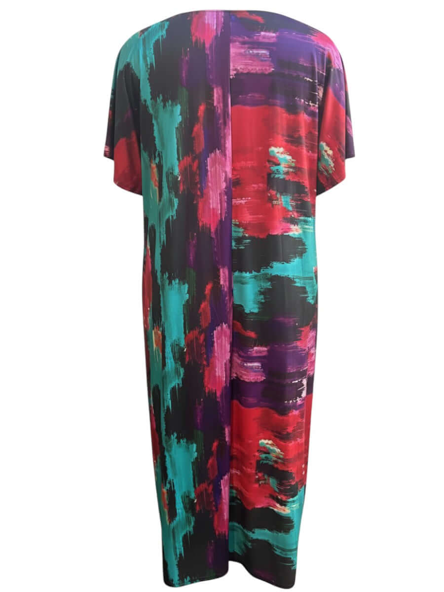 Holland Dress - Print in vibrant abstract brushstroke design, showcasing bold pink, purple, and teal colors in plus size options.