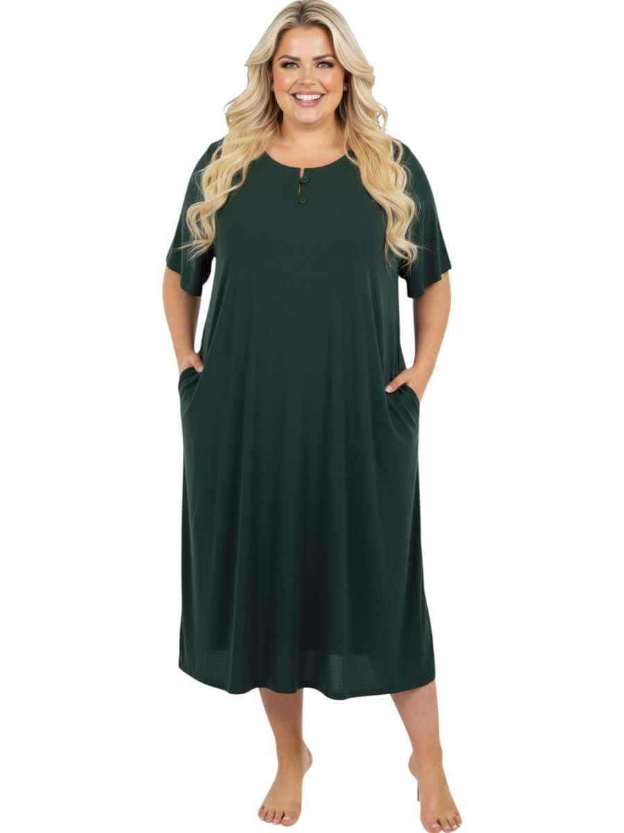 Noeleen Nightie -  Green women plus size night dress by Dale and Waters, size 16-50, featuring pockets and a relaxed fit.