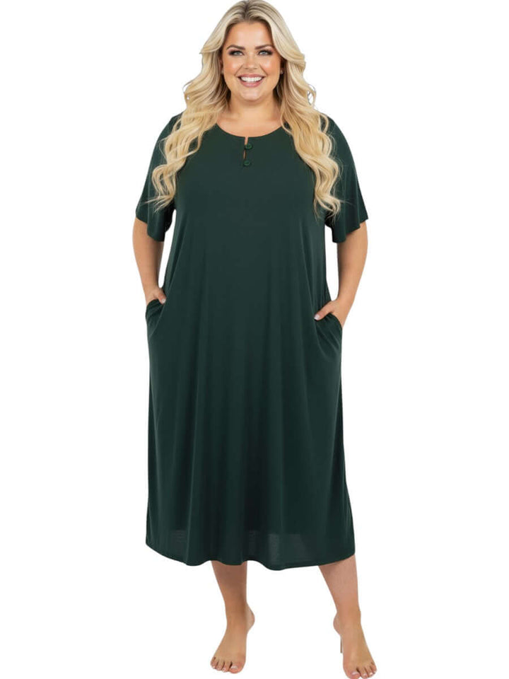 Noeleen Nightie -  Green women plus size night dress by Dale and Waters, size 16-50, featuring pockets and a relaxed fit.