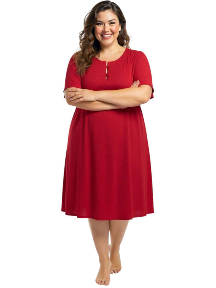 Noeleen Nightie - Red, plus size women's night dress by Dale and Waters, size 16-50, crafted from 100% pure cotton.