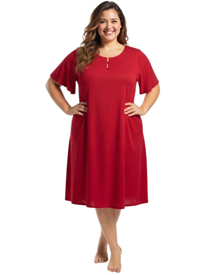Noeleen Nightie - Red, Women's Plus Size Nightdress by Dale and Waters, size 16-50, featuring soft cotton and elegant design.