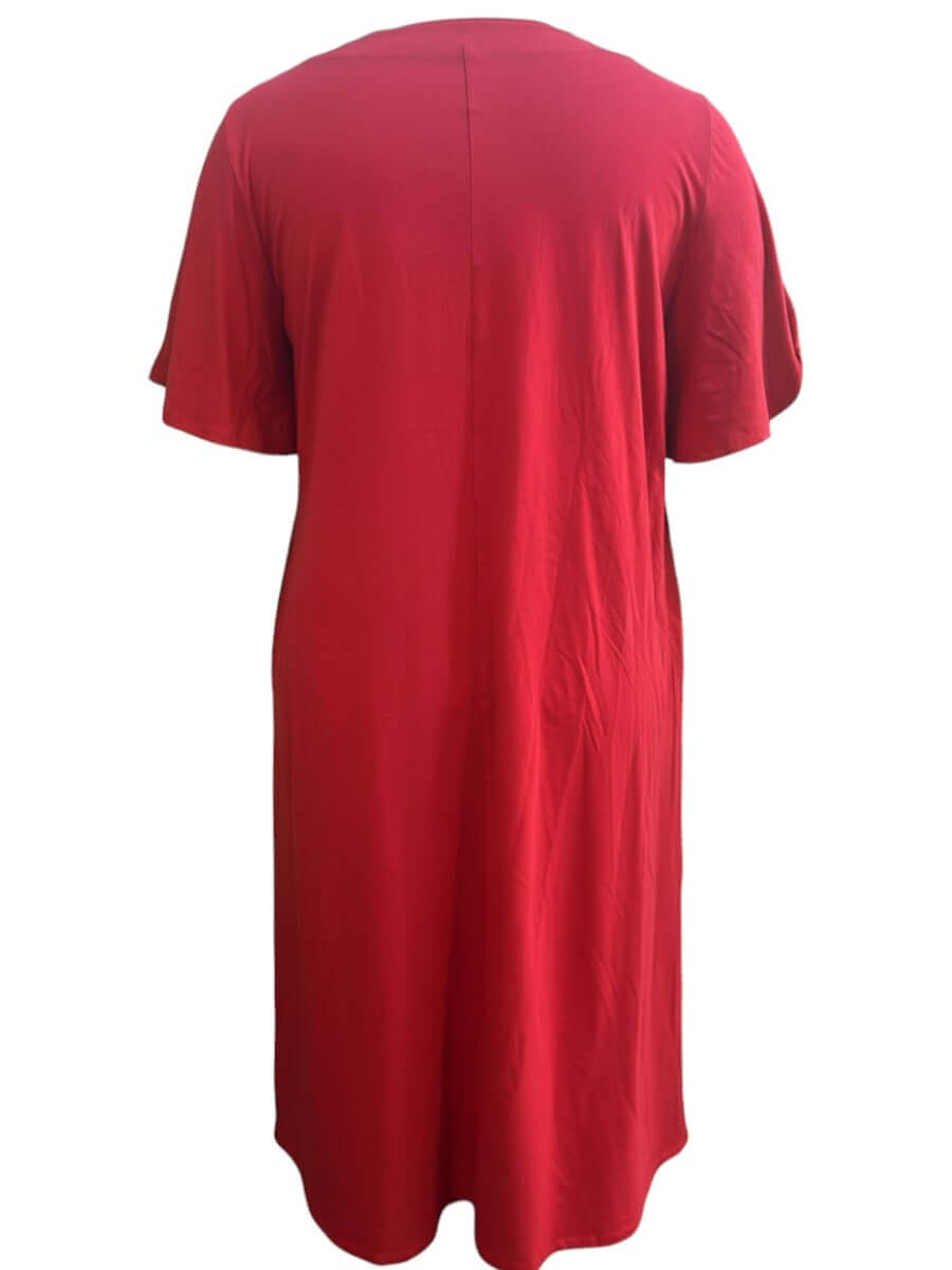 Noeleen Nightie - Red back view showing plus size fit, flowy silhouette, and elegant flutter sleeves by Dale and Waters.