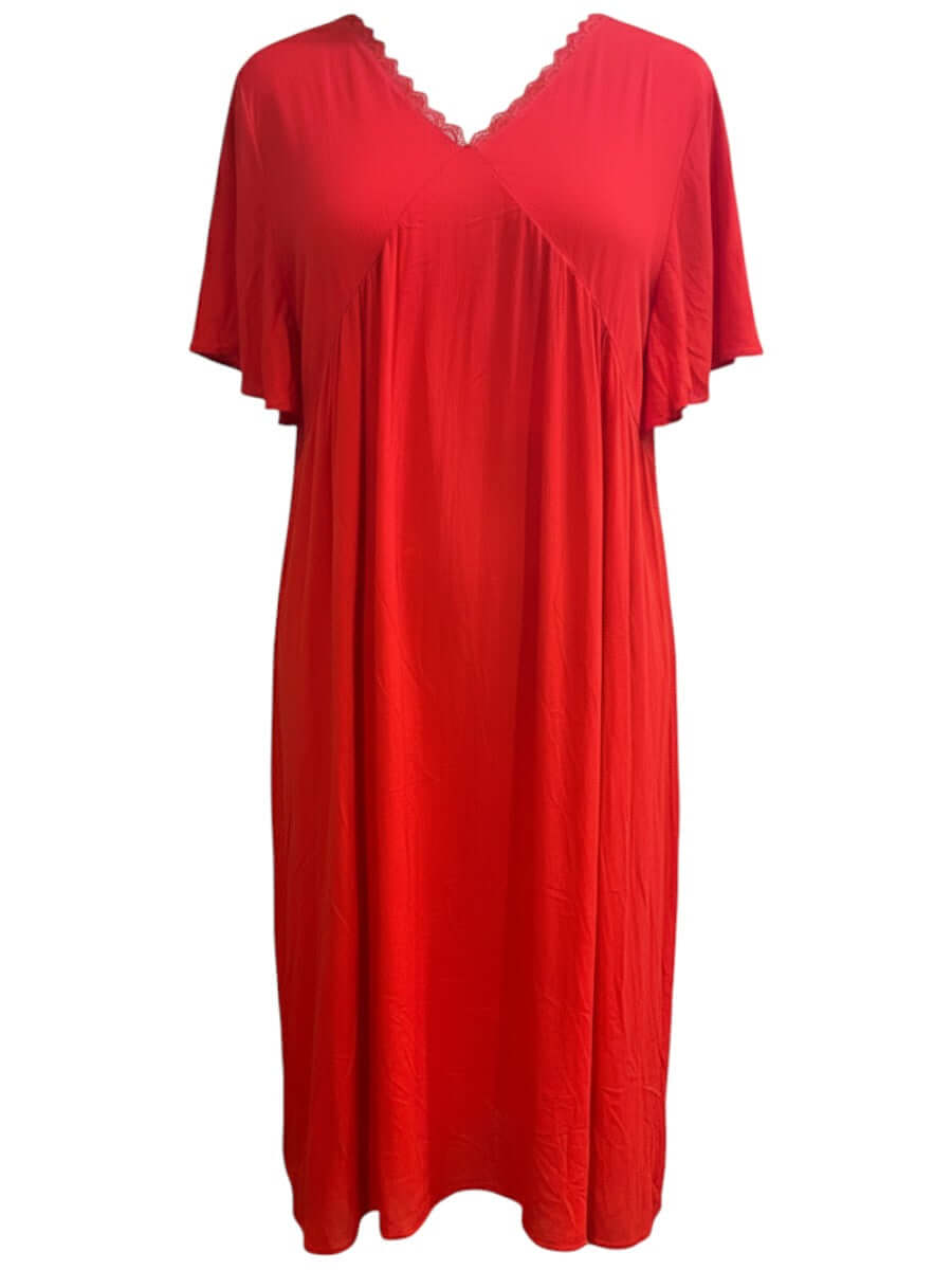Angelica Dress - Red - Women's Plus Size Fashion by Dale and Waters, Size 16-50, Flare Design with V-neck and Lace Trim.