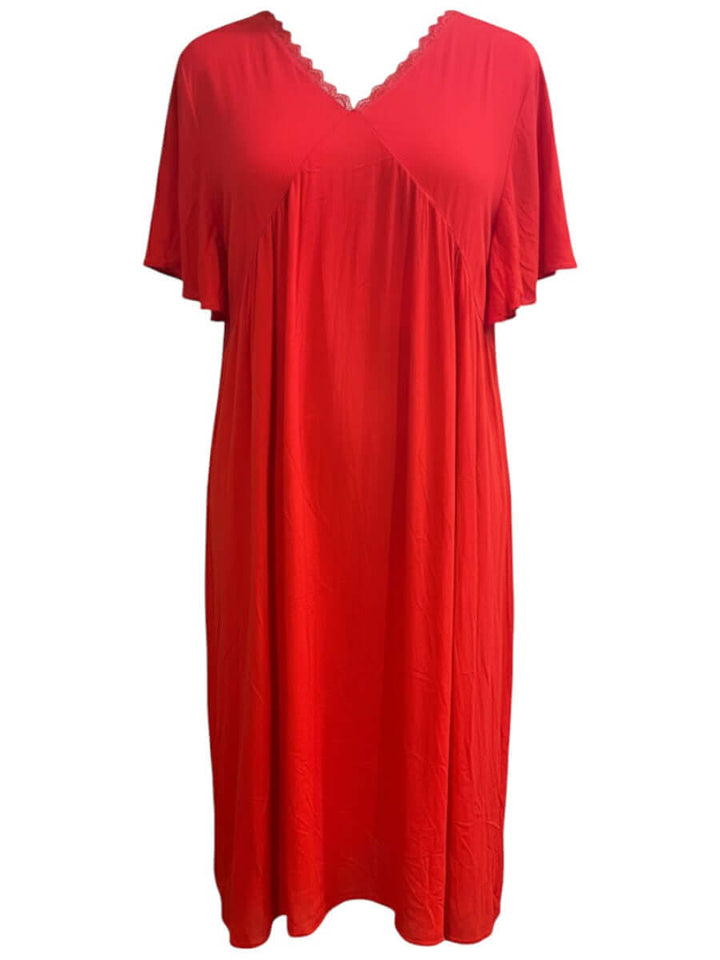Angelica Dress - Red - Women's Plus Size Fashion by Dale and Waters, Size 16-50, Flare Design with V-neck and Lace Trim.