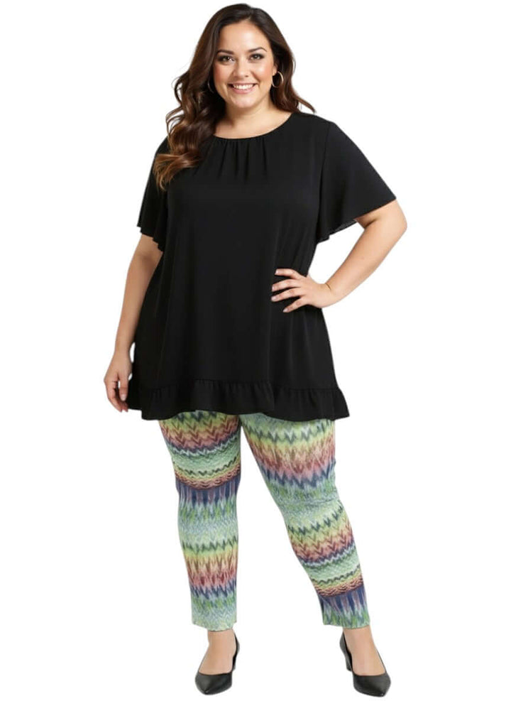 Landra Top - Black by Dale and Waters, a plus size women's blouse size 16-50, featuring flutter sleeves and a ruffle hem.