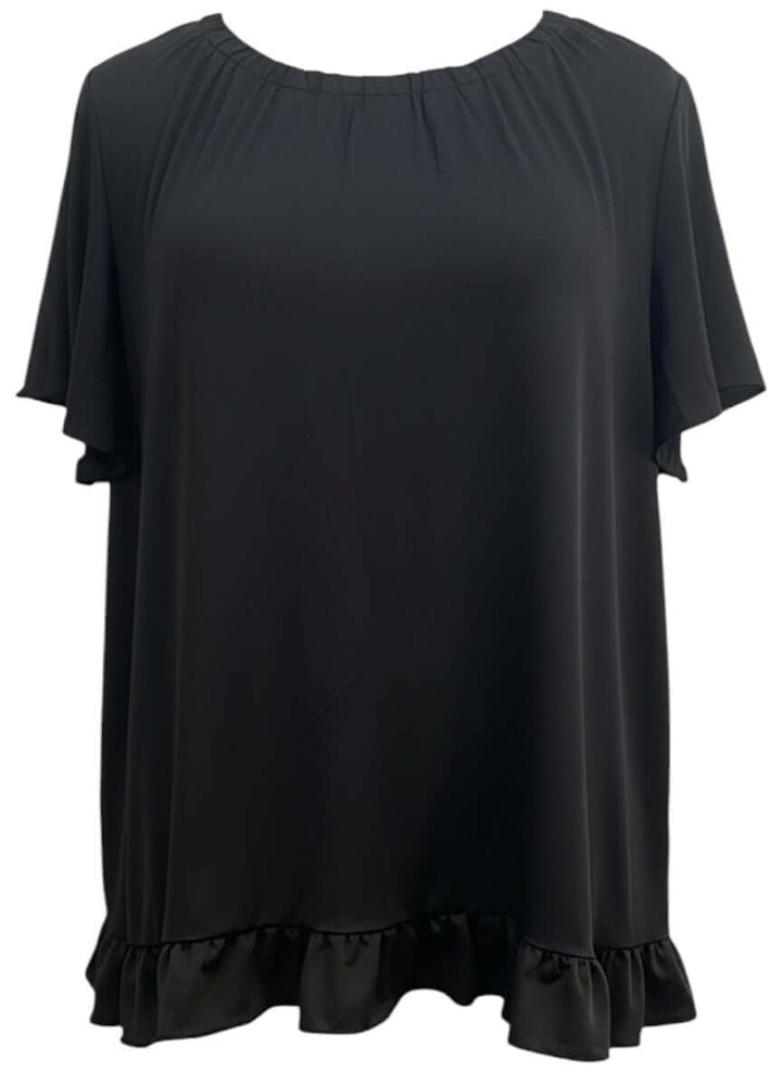 Landra Top - Black from Dale and Waters, plus size women's top size 16-50 with flutter sleeves and ruffle hem.