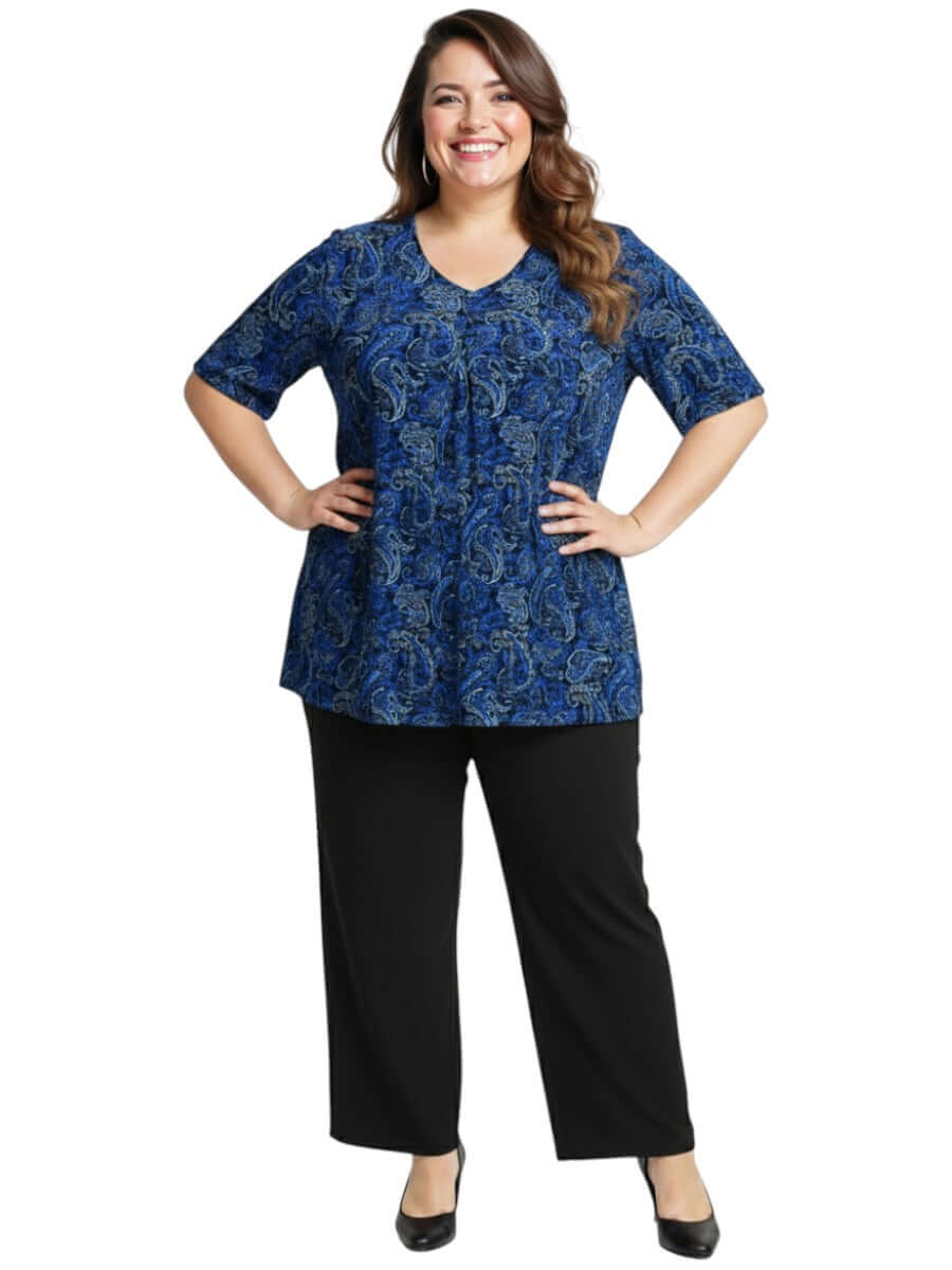 Women's Plus Size Westin Top - Blue by Dale and Waters in royal blue paisley print, size 16-50, perfect for modern comfort.