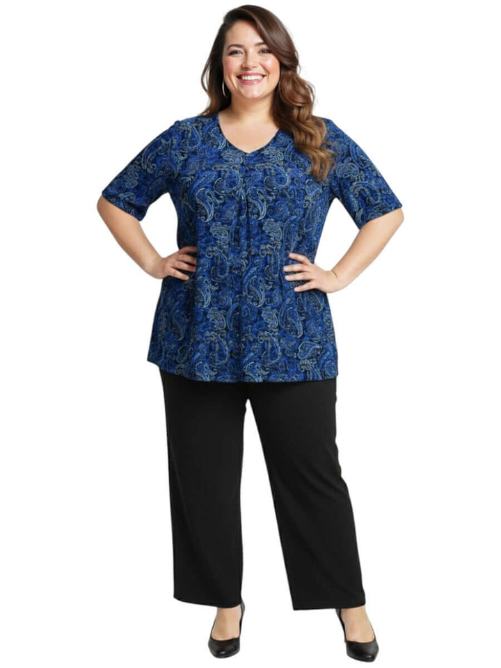 Women's Plus Size Westin Top - Blue by Dale and Waters in royal blue paisley print, size 16-50, perfect for modern comfort.