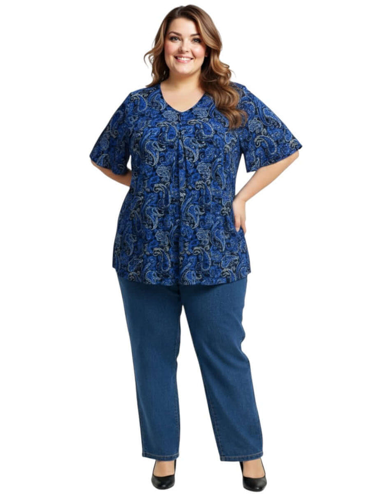 Women's Plus Size Westin Top - Blue in royal blue paisley print, size 16-50, combining classic charm and modern comfort.