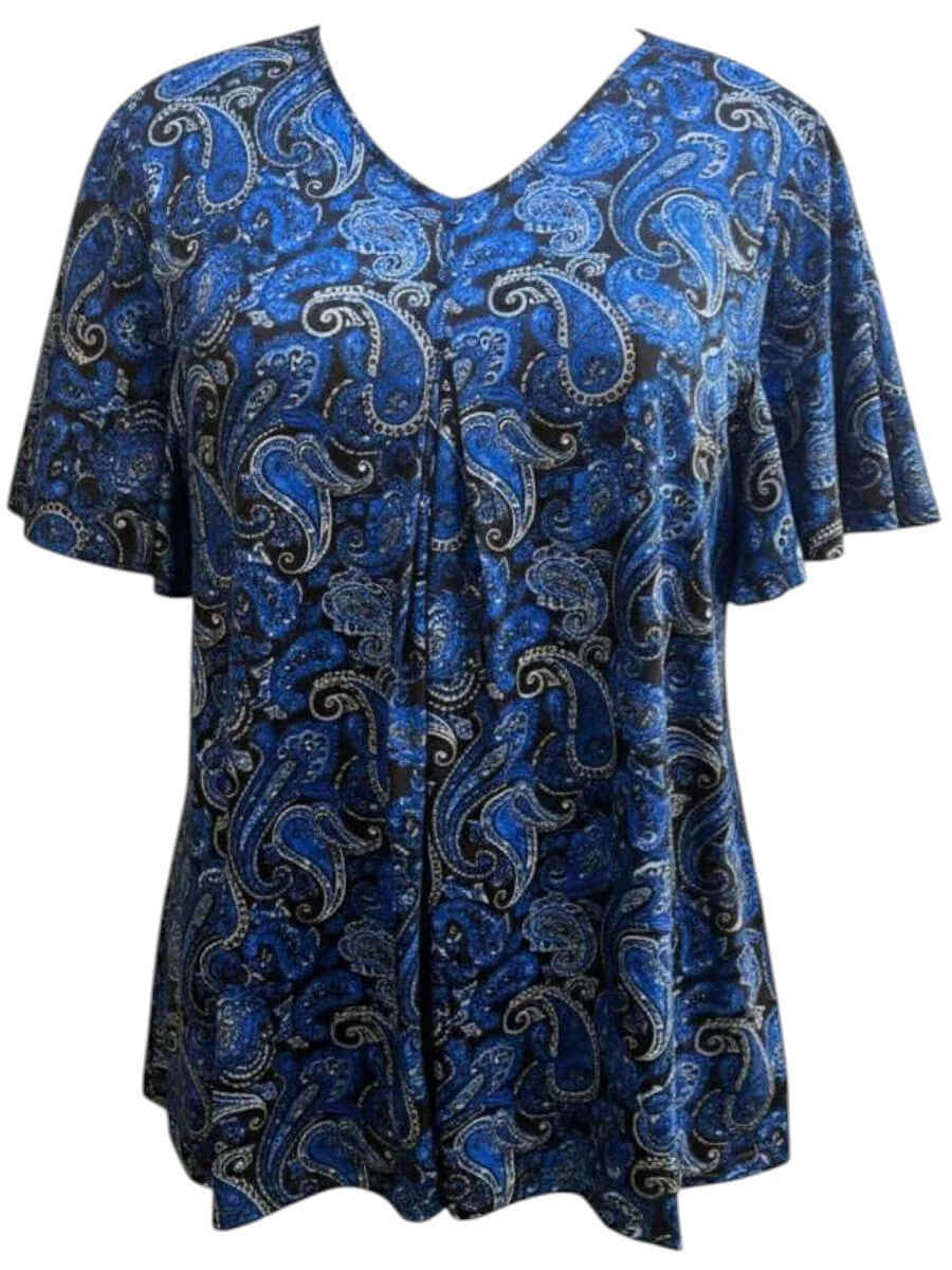 Westin Top - Blue, women's plus size blouse in paisley print, size 16-50, by Dale and Waters.