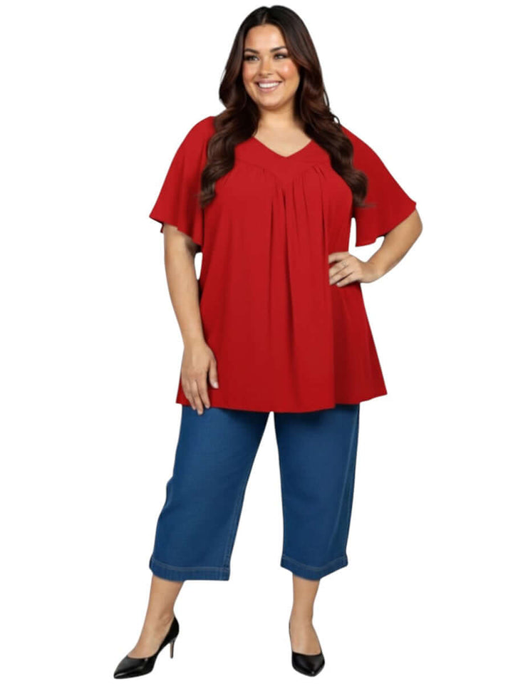 Leeman Top - Red: Women's Plus Size top by Dale and Waters, size 16-50, featuring effortless drape and flattering design.