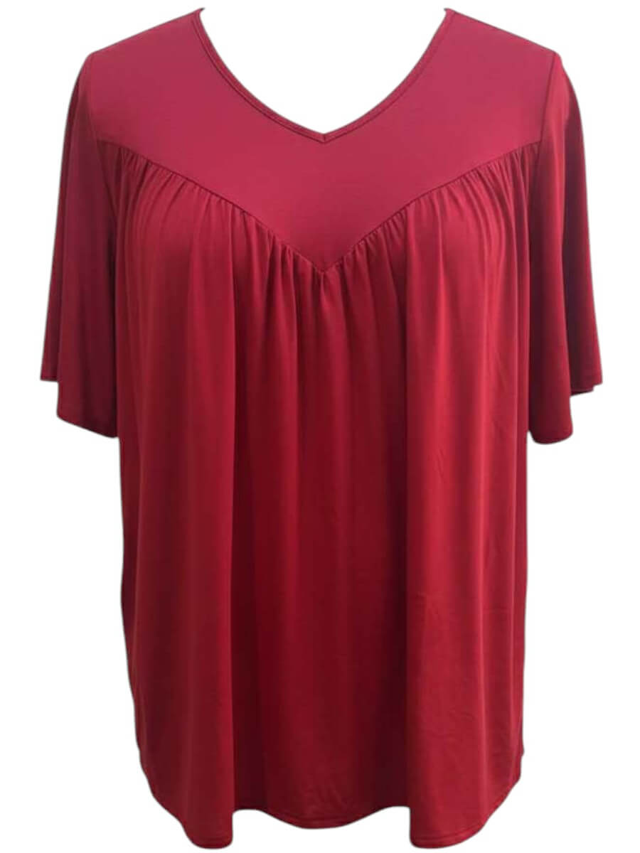 Leeman Top - Red from Dale and Waters, a women's plus size top in ruby red, size 16-50 with flattering drape.