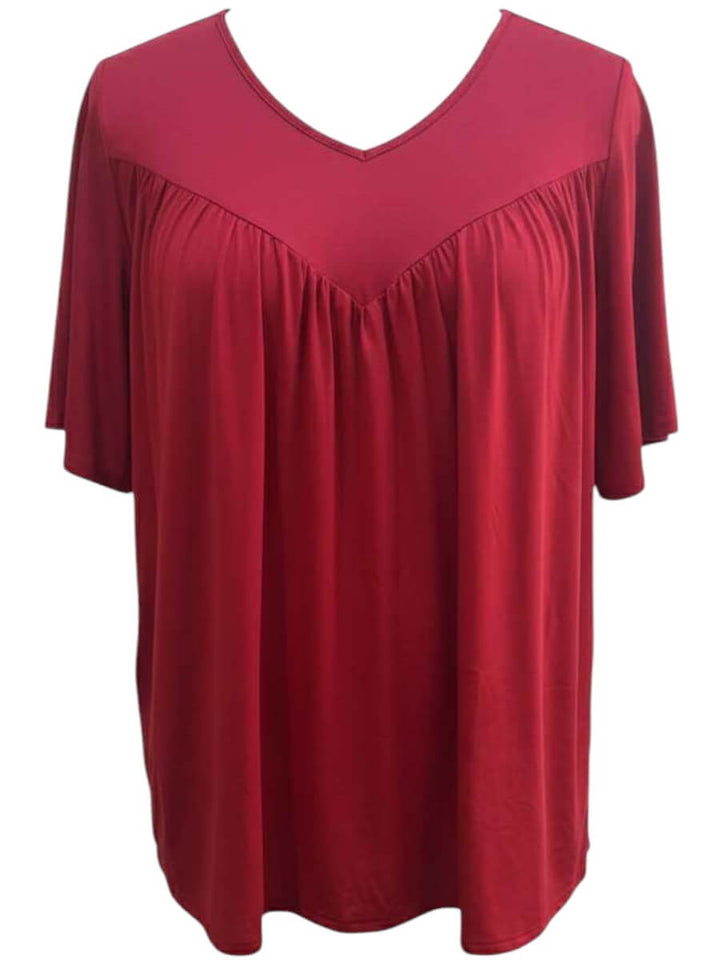 Leeman Top - Red from Dale and Waters, a women's plus size top in ruby red, size 16-50 with flattering drape.