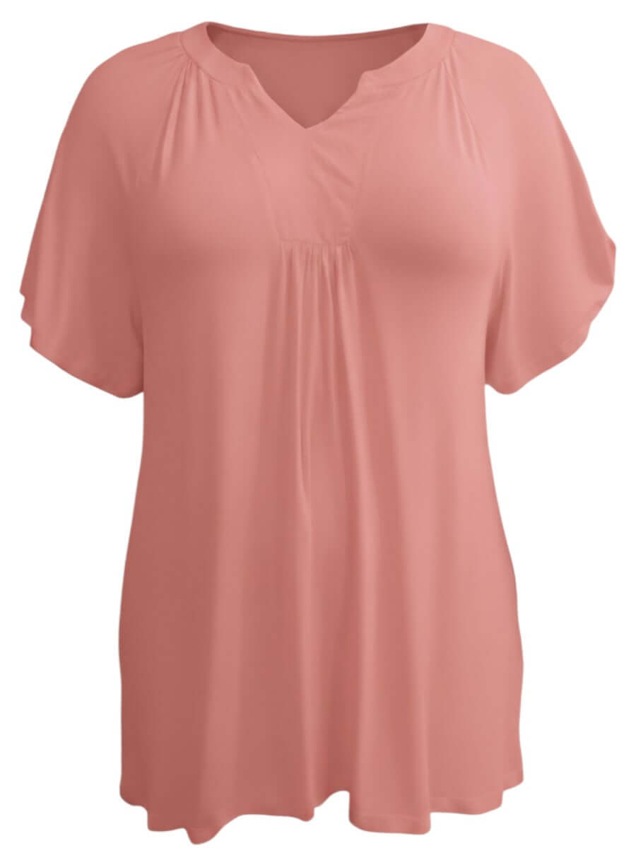 Liberty Tee - Coral Pink for plus size women clothing in sizes 16-50, featuring a stylish Mandarin neckline and relaxed fit.