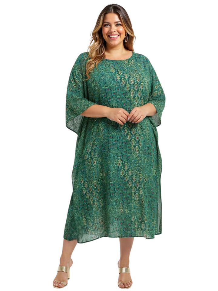 Rowena Kaftan Dress - Green Print
