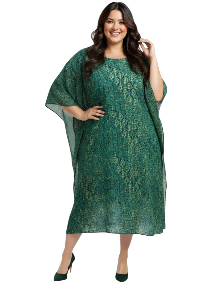 Rowena Kaftan Dress - Green Print