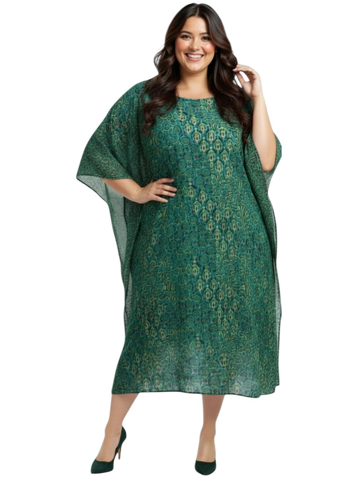 Rowena Kaftan Dress - Green Print
