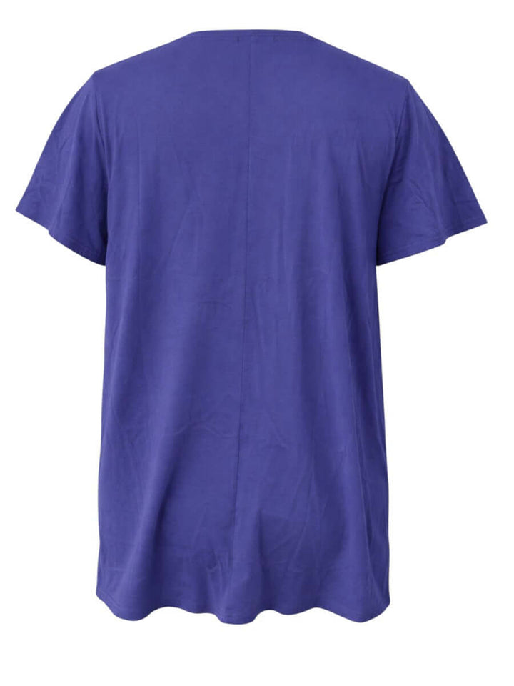 Back view of Montez Top - Blue, a women's plus size cotton top in deep violet-blue shade, designed for fashion and comfort.