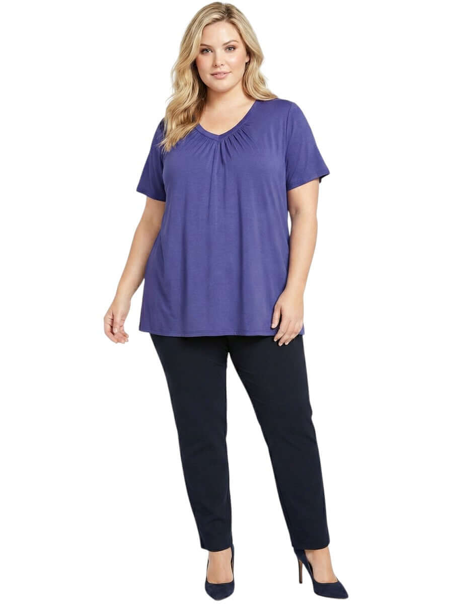 Women fashion Plus Size Montez Top - Blue displayed on model, comfortable cotton top in vibrant blue hue.