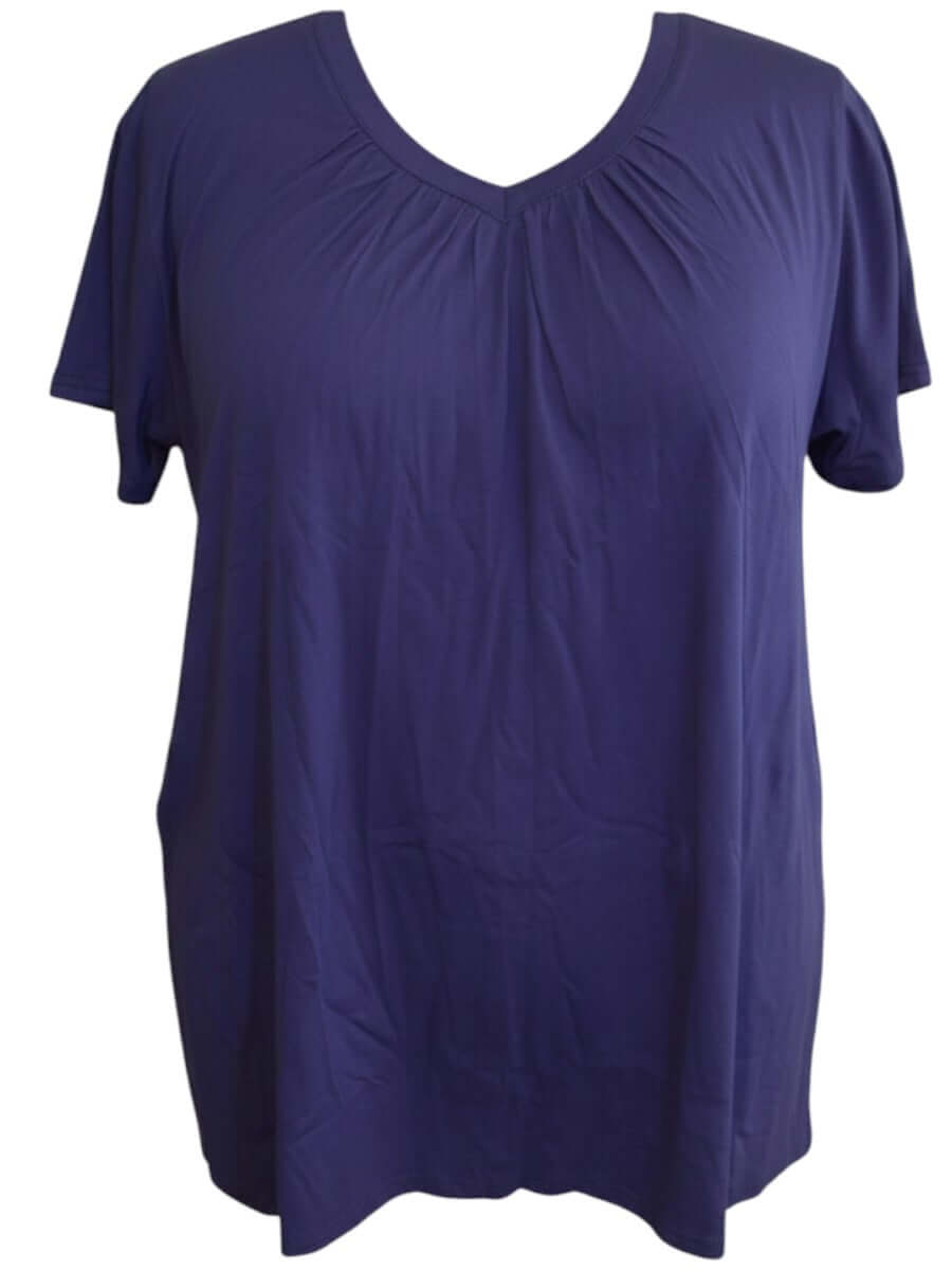 Montez Top - Blue, women's plus size top by Dale and Waters, showcasing a deep violet-blue hue, made from 100% cotton.