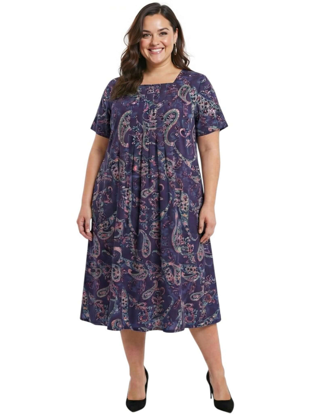 Darla Dress - Purple Print, plus size women's fashion from Dale and Waters, styles for sizes 16 to 504.