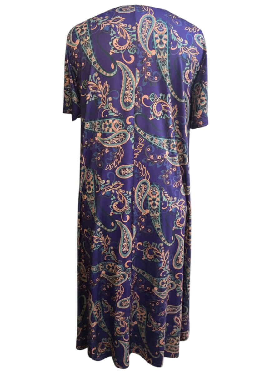 Darla Dress - Purple Print featuring a vibrant paisley pattern in purple and teal for women fashion, plus size.